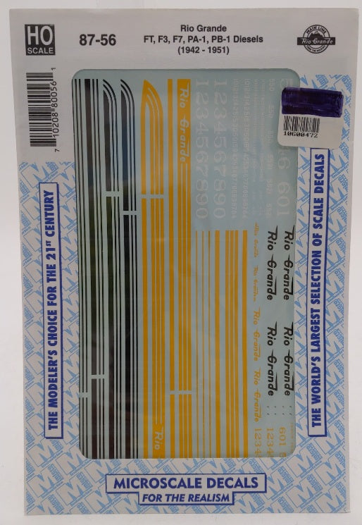 Microscale 87-56 HO Rio Grande FT / F3 / F7 / PA-1 & PB-1 Diesels 1942-1951
