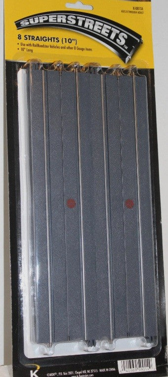 K-Line K-0813A O Gauge SuperStreets 10" Long Straight Track (Pack of 8)