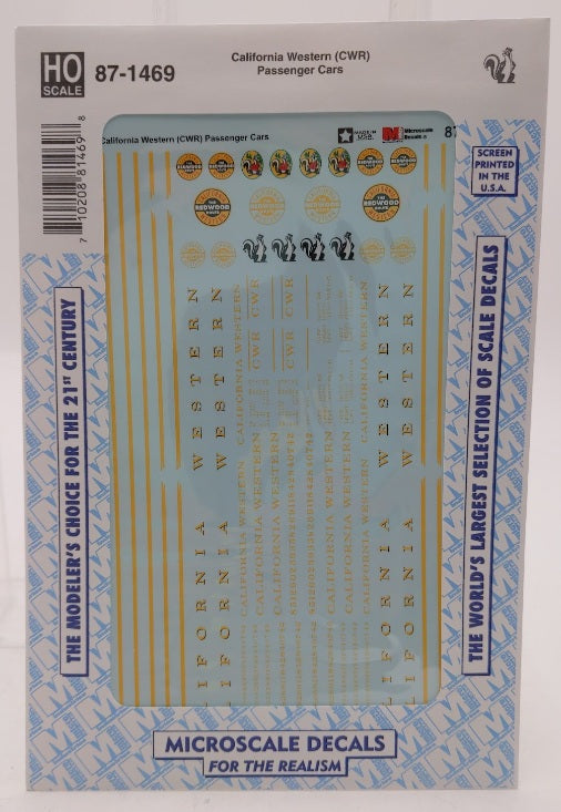 Microscale 87-1469 HO Scale California Western (CWR) Passenger Cars Decal Sheet