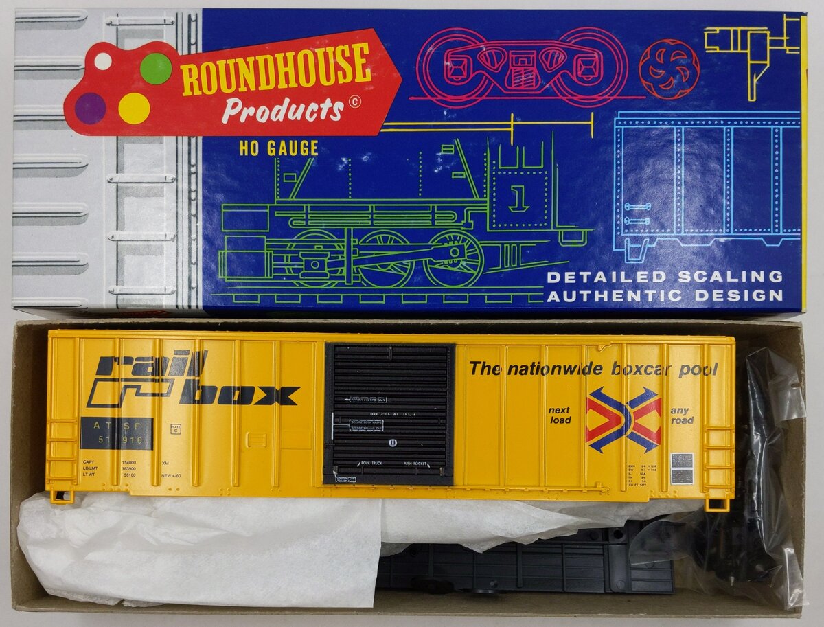 Roundhouse 1977 HO FMC Santa Fe Railbox Side Door Boxcar Kit #51916