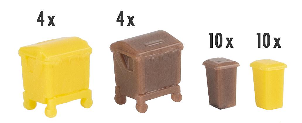 Faller 272926 N Brown and Yellow Waste Bin Set