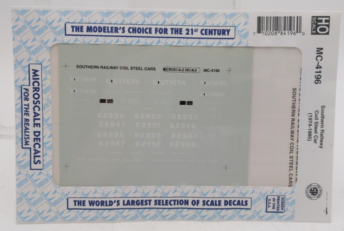 Microscale MC-4196 HO Southern Railway Coil Steel Car (1974-1985) Decal Sheet