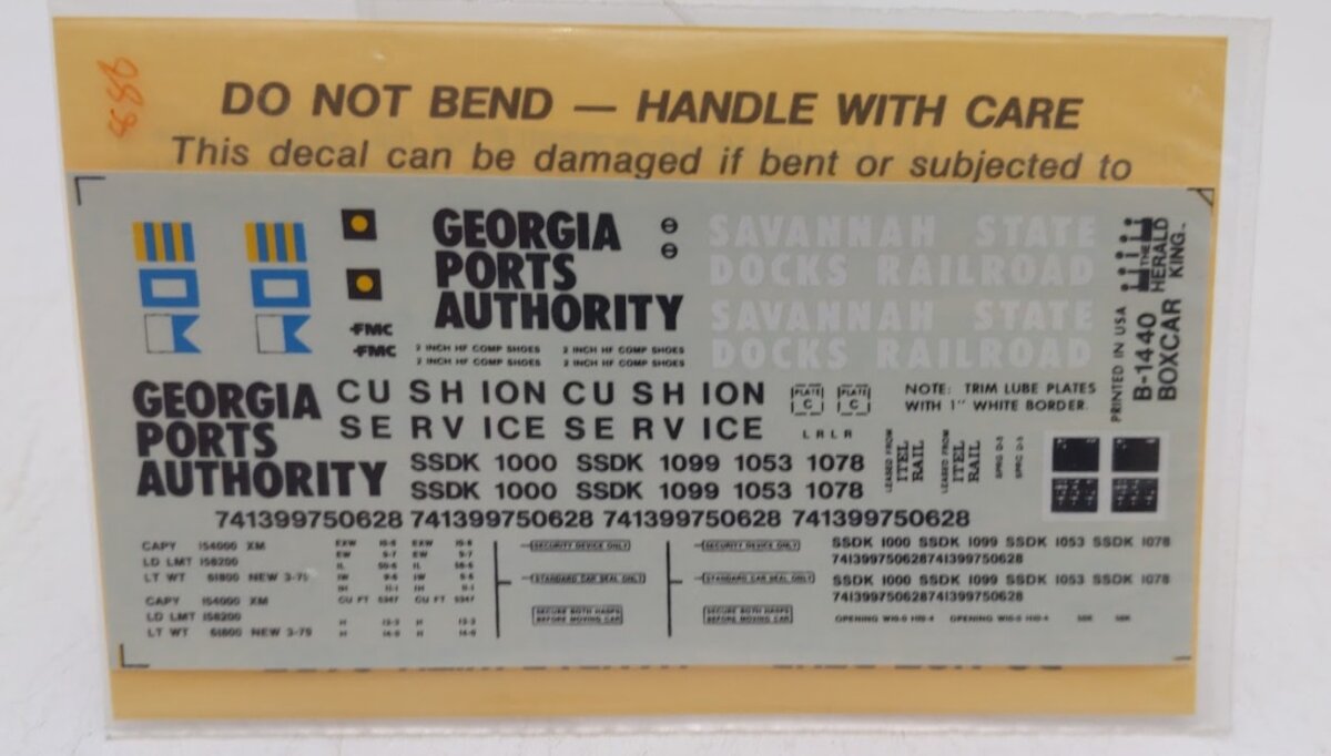 Herald King B-1440 HO Blue & White Georgia Port Authority 50' Boxcar Decal Set