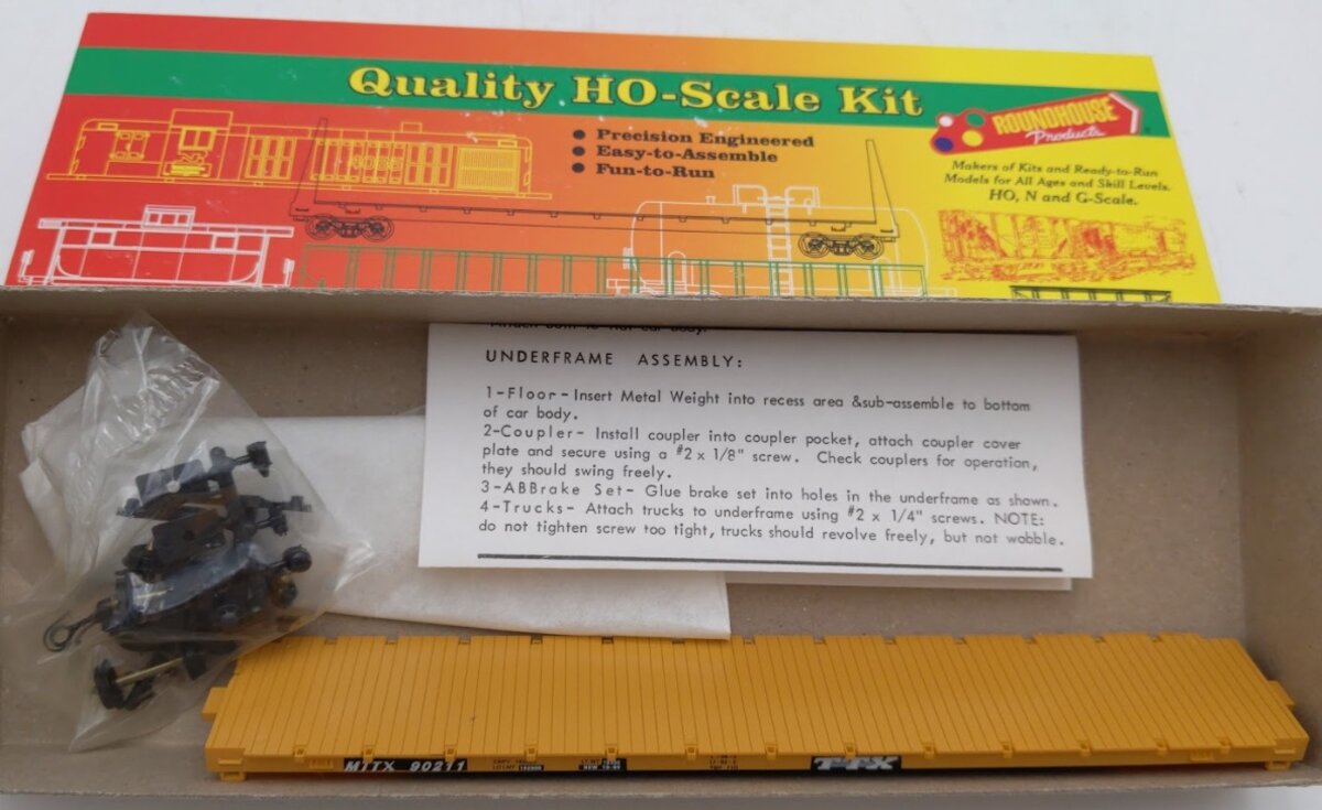 Roundhouse 01291 HO Scale 60 Ft Modern Flat Car Trailer Train TTX Kit