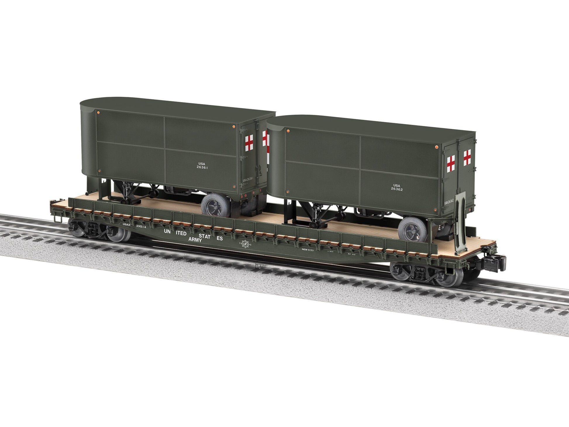 Lionel 2526360 O US Army TOFC Flatcar with 2 Trailers #39514