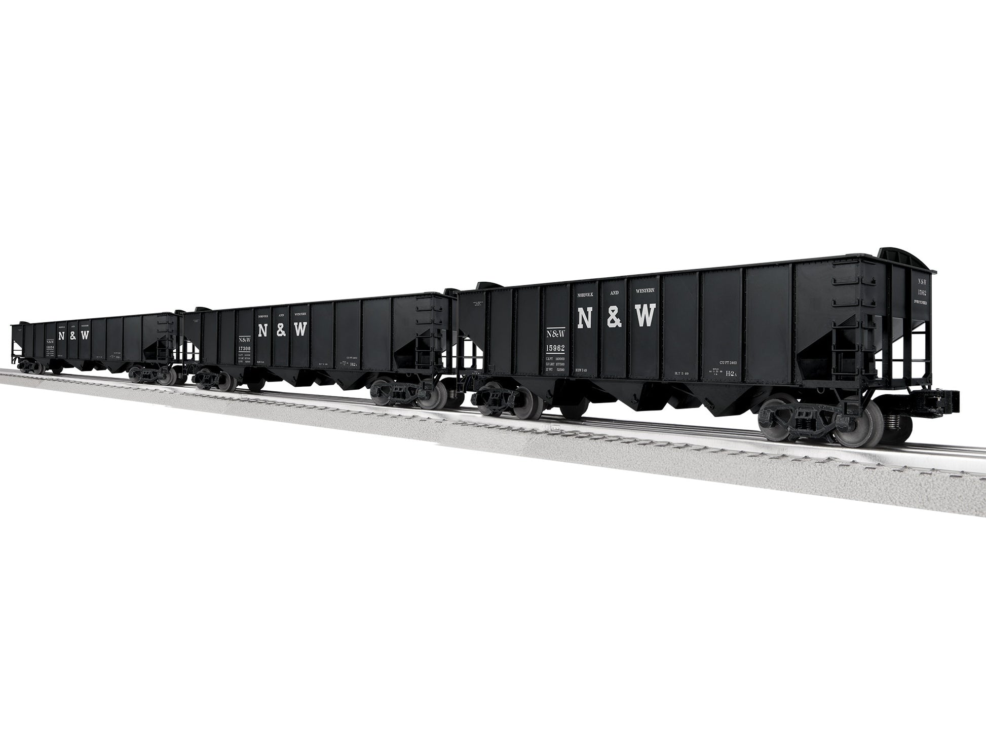 Lionel 2542230 O Norfolk & Western 3-Bay Hopper with Peaked Ends A (Set of 3)