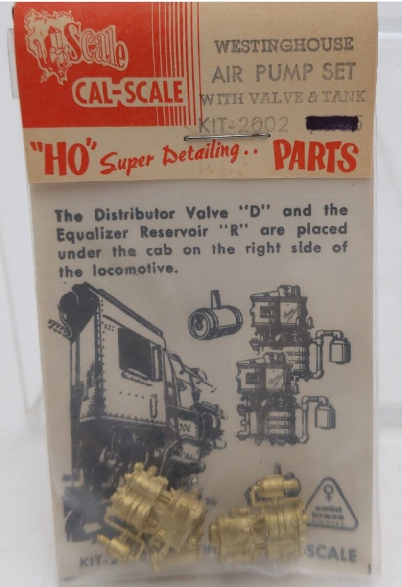 Cal Scale 2002 HO Scale Westinghouse Air Pump Set w/Valve & Tank Brass Kit