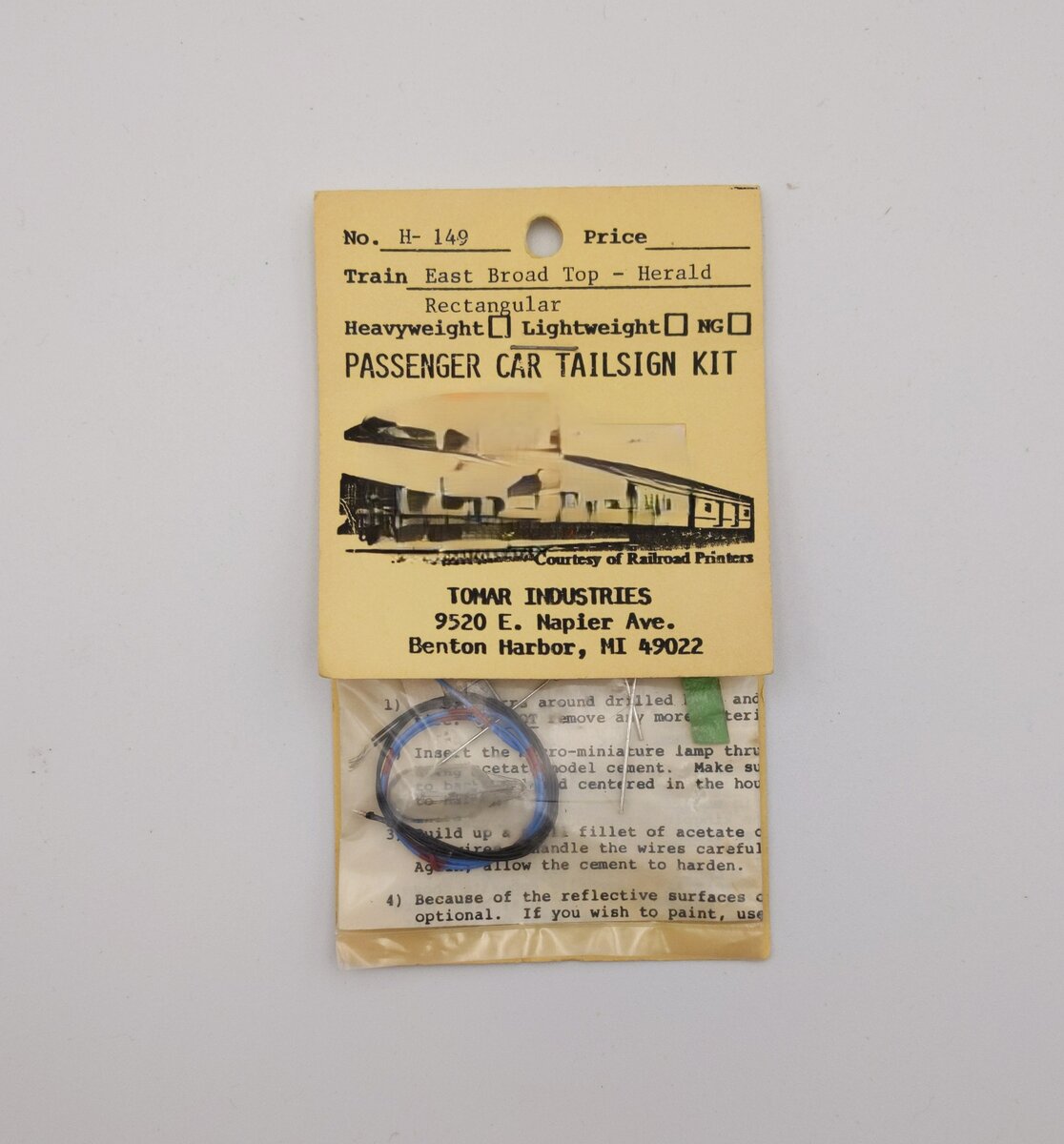 Tomar Industries H-149 Passenger Car Tailsign Kit