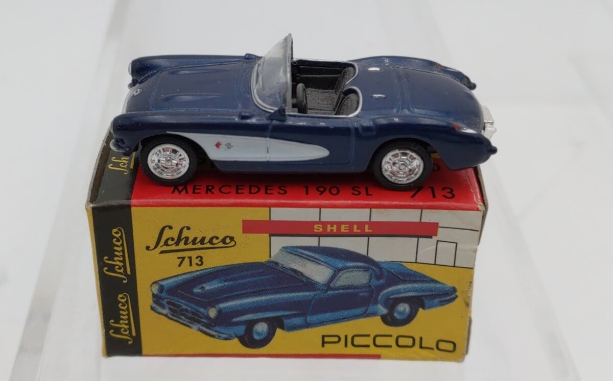 Schuco 713 Piccolo Blue Navy and White Mercedes 190 SL Convertible