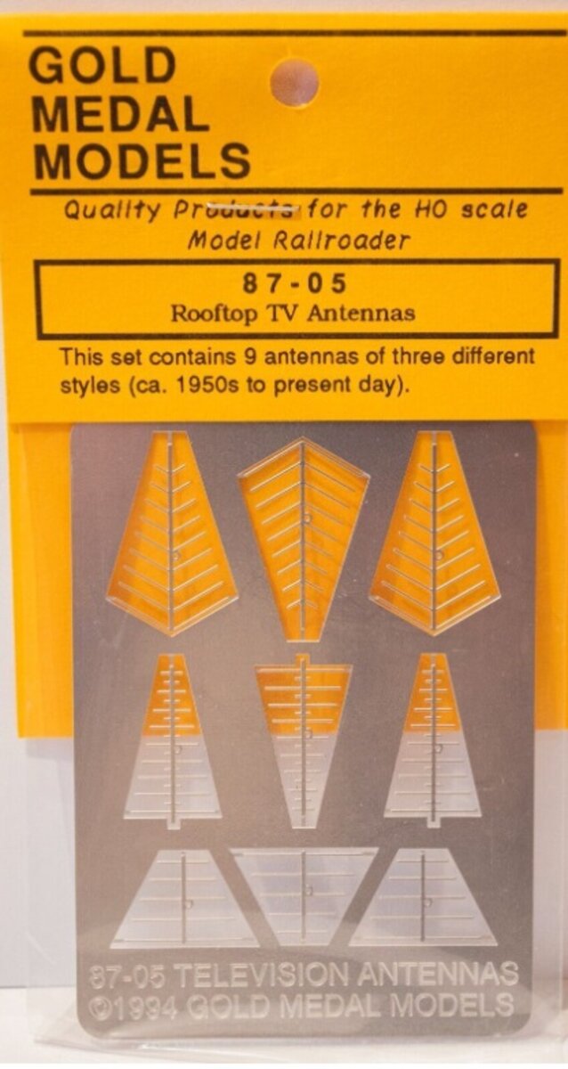 Gold Medal Models 87-05 HO Rooftop TV Antenna Stainless Steel Kit (Pack of 9)