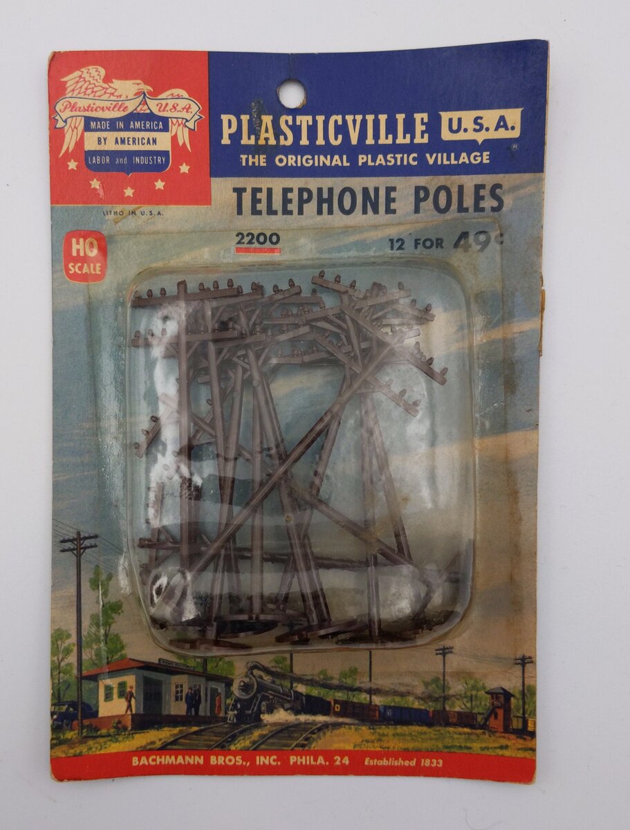 Plasticville 2200 HO Scale 12 Plastic Telephone Poles