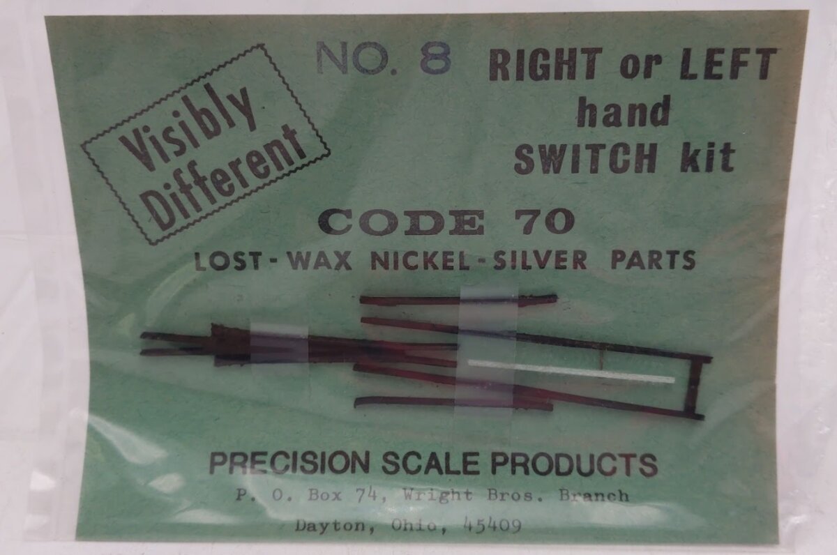 Precision Scale Co. 8 HO Right or Left Hand Switch Code 70 Wax Nickel Silver Kit