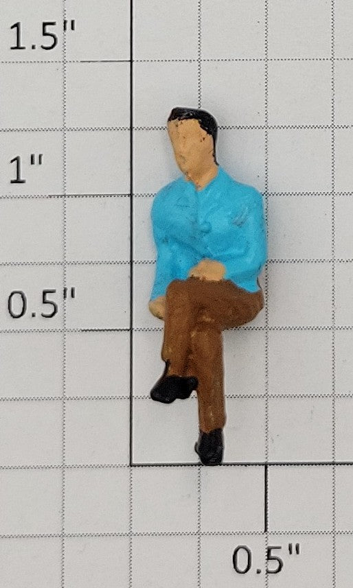 American Flyer FIG0218 Painted Metal Man Blue / Brown Flyerville Sitting Figure