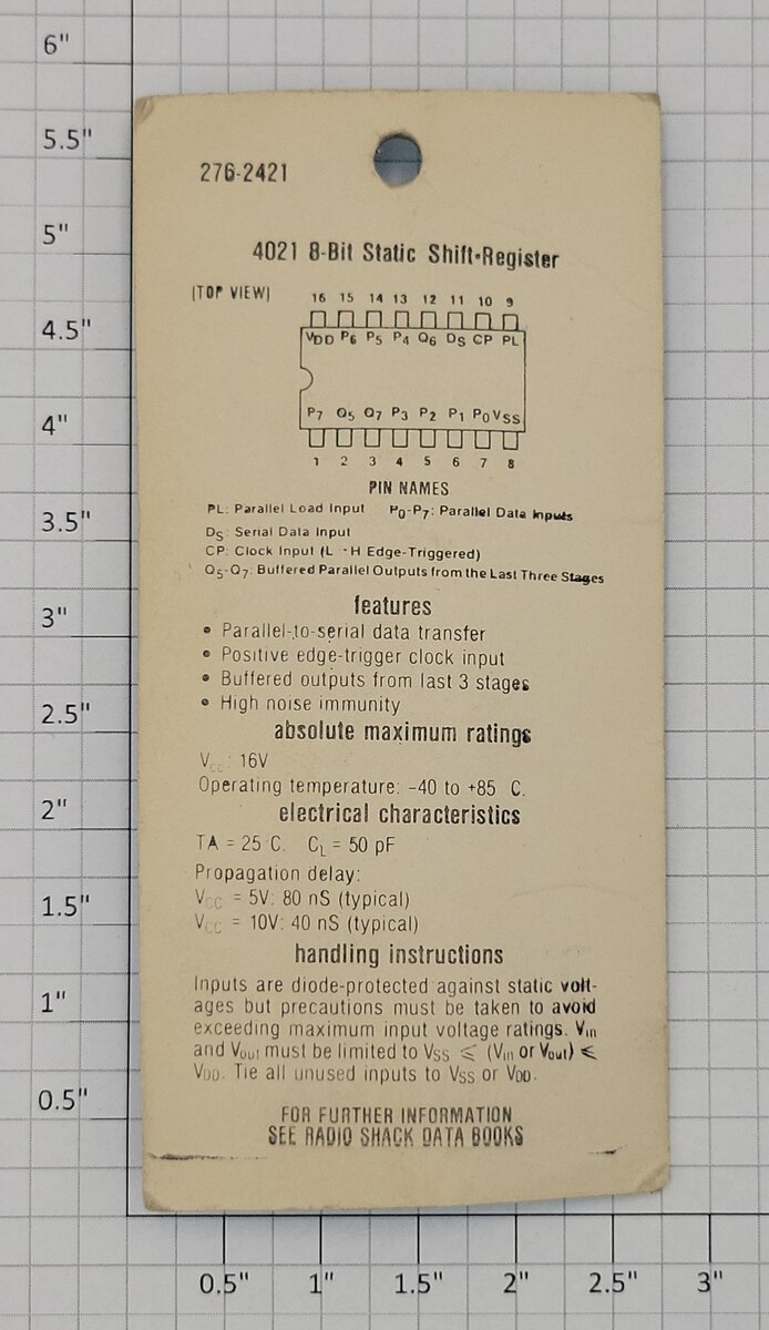 Archer 276-2421 4000 Series CMOS IC 8 Bit  Static Shift Register 4021