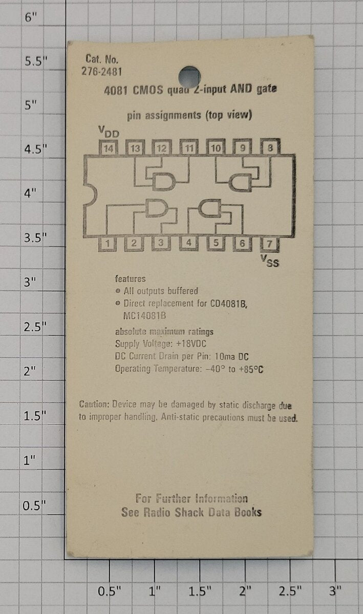 Archer 276-2481 4000 Series CMOS IC Quad 2-Input and Gate 4081