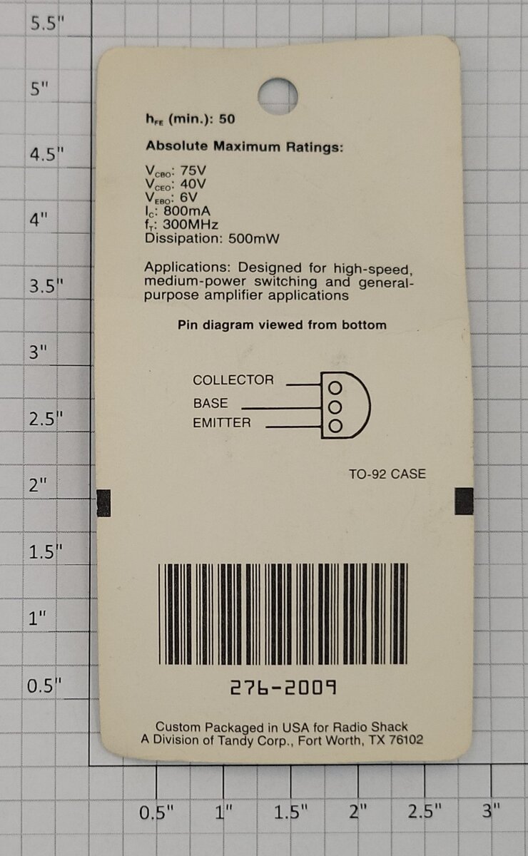 Archer 276-2009 MPS2222A Transistor NPN Silicon