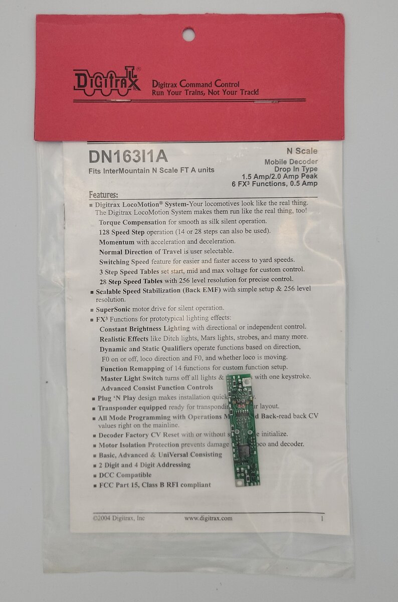 Digitrax DN163I1A N Scale InterMountain FT A Unit Decoder PCB Circuit Board