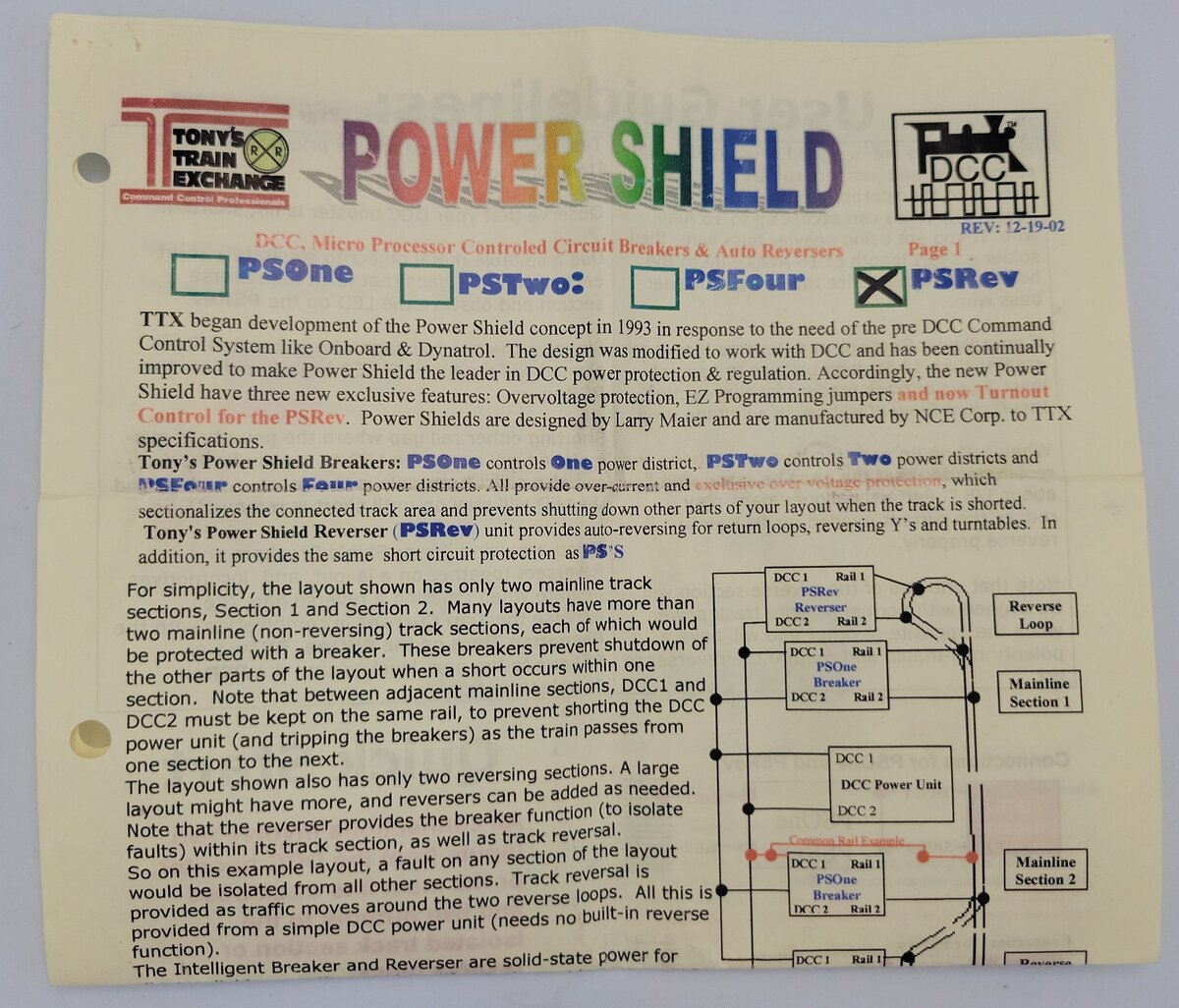 Tonys Train Xchange PSRev Power Shield Auto-Reverser PCB Circuit Breaker Wired