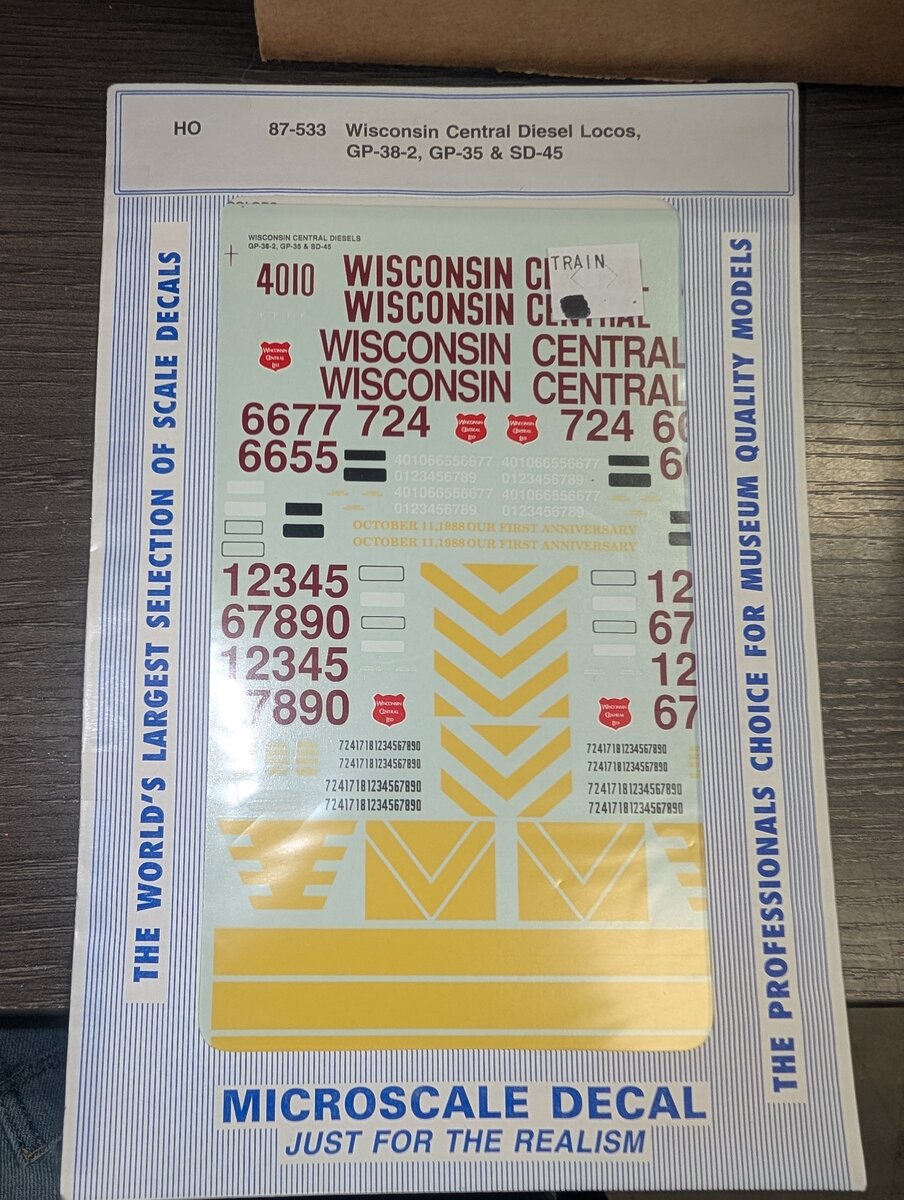 Microscale 87-533 HO Wisconsin Central Diesel Locos, GP-38-2, GP-35, SD-45 Decal