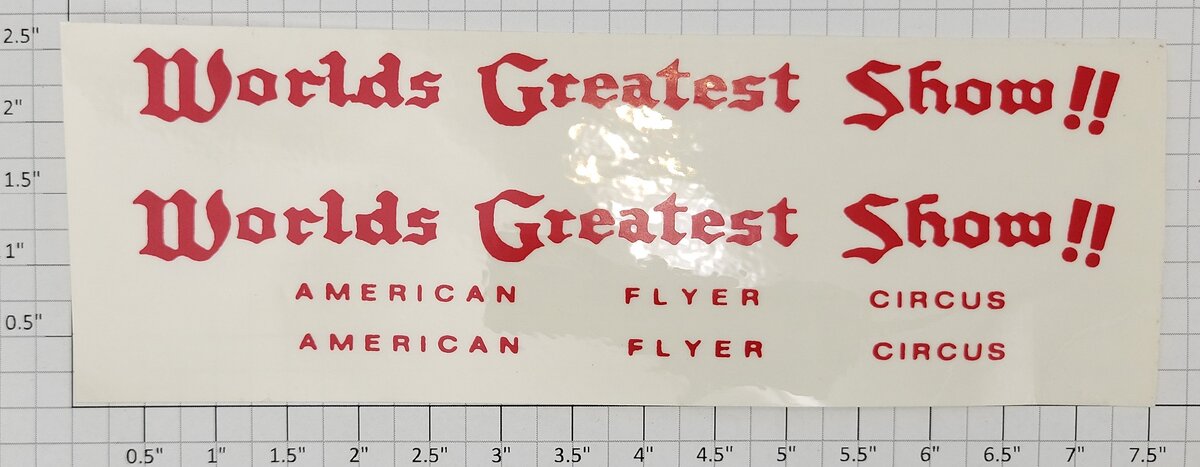 American Flyer ST-649 Red "Worlds Greatest Show" Sticker Decal Set