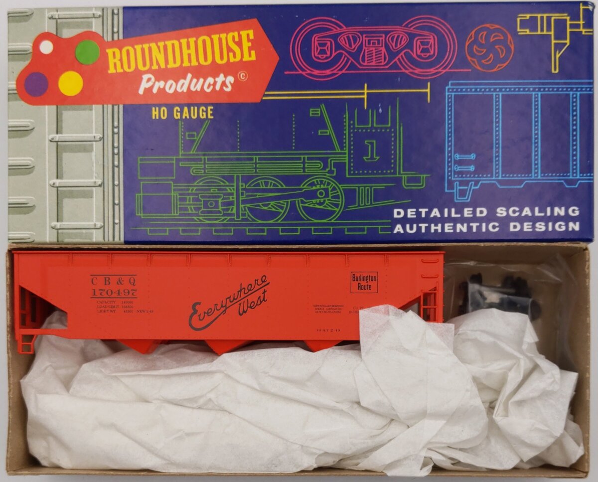Roundhouse 3242 HO Scale Orange Burlington Route 3-Bay Offset Hopper Kit