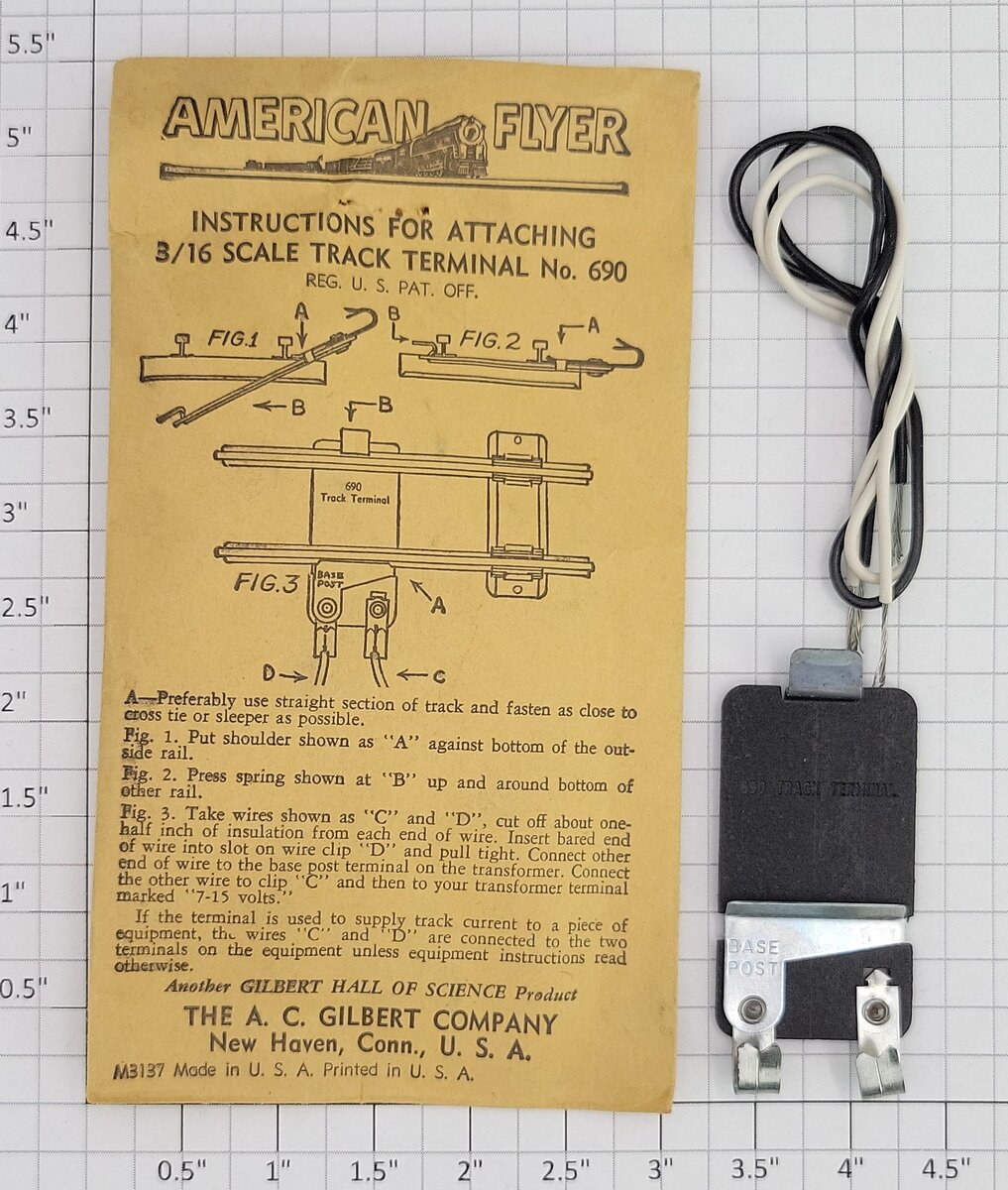 American Flyer 690-2 S Claw Clip Track Terminal Lockon in Separate Sale Envelope