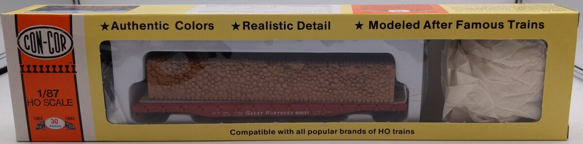Con-Cor 0001-009207 HO Great Northern 54' Flatcar with Pulp Wood Kit