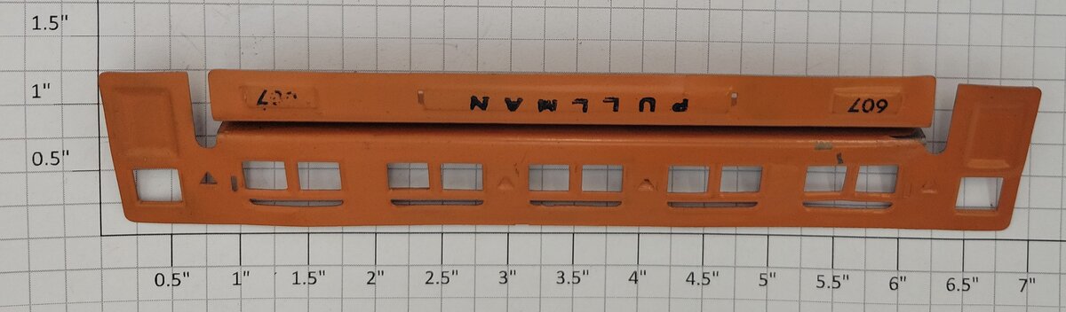 Lionel 607-3 Prewar Orange Pullman Car Metal Window Insert - Repainted