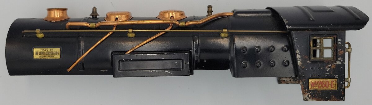 Lionel 260E-60 Black Shell with Whistle, Bell, Brass Handrails and Copper Trim