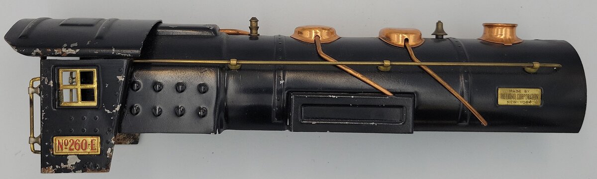 Lionel 260E-60 Black Shell with Whistle, Bell, Brass Handrails and Copper Trim
