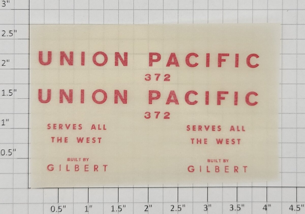 American Flyer TRS-0828 Red Lettering Union Pacific 372 Dry Transfer Decal