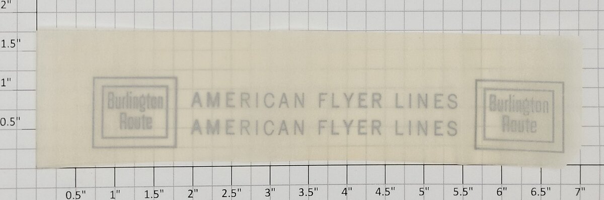 American Flyer TRSBRS Silver Burlington Route Dry Transfer Decal Set