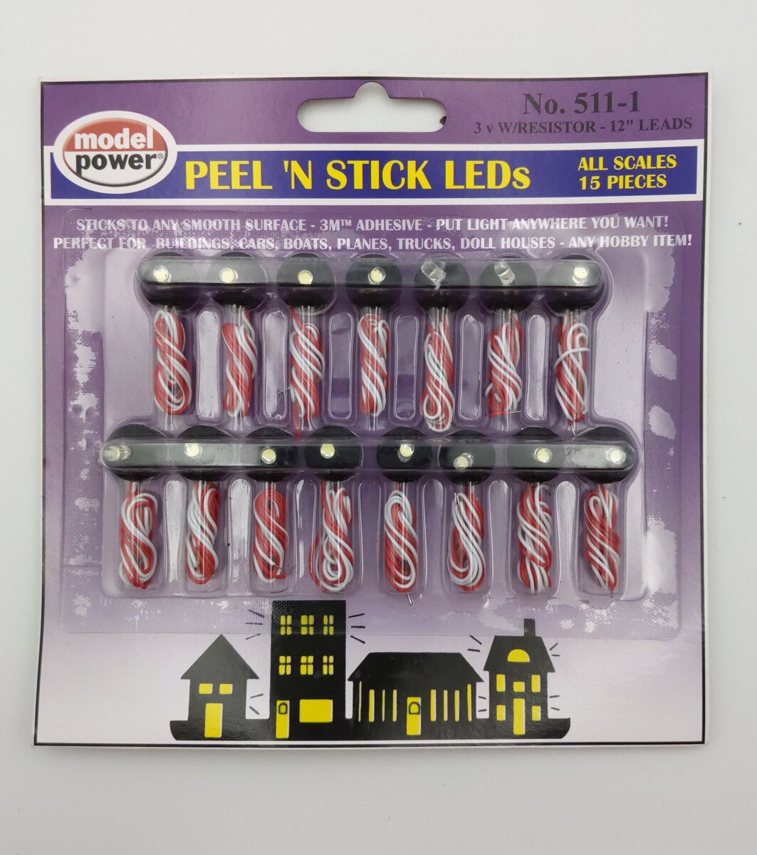 Model Power 511-1 HO Peel 'N Stick LED Lights (15 pieces)
