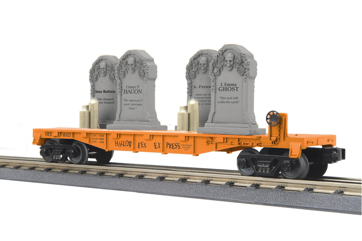 MTH 3076926 O Halloween Flat Car with Headstones & Flickering Lighted Candles
