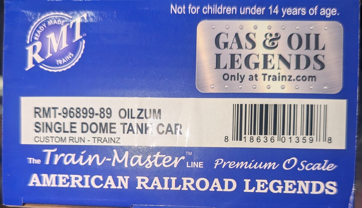 RMT 96899-89 O "Gas & Oil Legends" Custom Oilzum Single Dome Tank Car