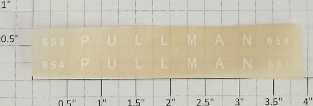 American Flyer TRS0804-654 White "Pullman 654" Dry Transfer Decal (Set of 2)