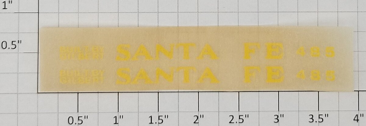 American Flyer TRS0810-B Yellow 485 Santa Fe Dry Transfer Decal Set