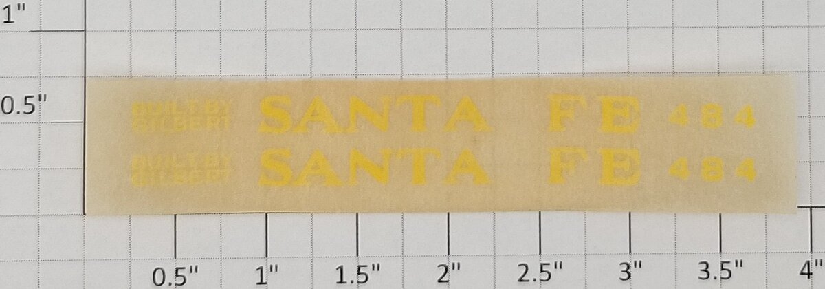 American Flyer TRS0810-A Yellow 484 Santa Fe Dry Transfer Decal Set