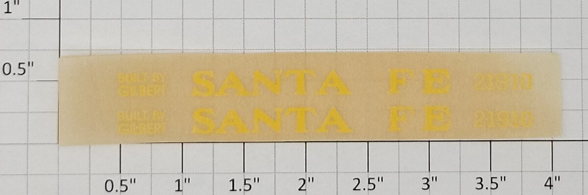 American Flyer TRS0811-A Yellow 21910 Santa Fe Dry Transfer Decal Set