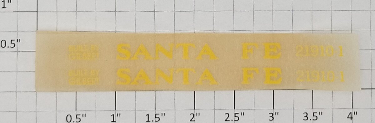 American Flyer TRS0811-B Yellow 21910-1 Santa Fe Dry Transfer Decal Set
