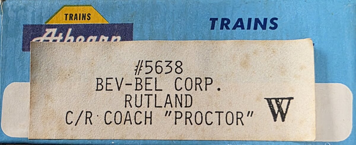 Athearn 5638 HO Bev-Bel Corp. Rutland "Proctor" Passenger Car Kit