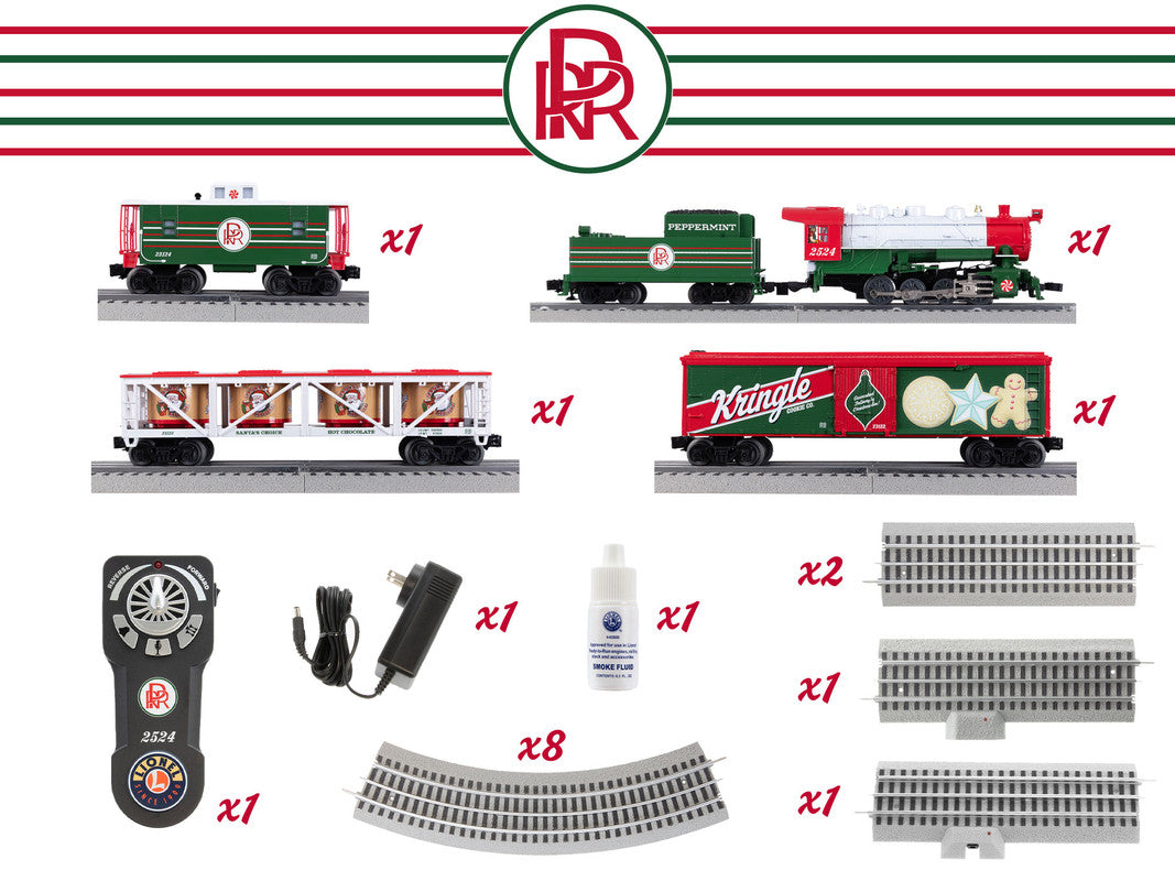 Lionel 2523120 O Gauge Peppermint Railroad 0-8-0 Christmas Freight LionChief Set NIB