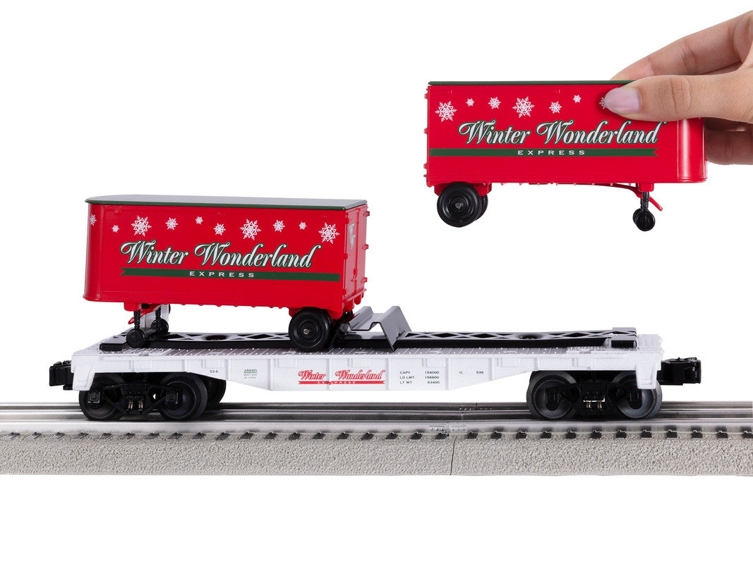 Lionel 2528680 O Winter Wonderland Flatcar with Piggyback Trailers