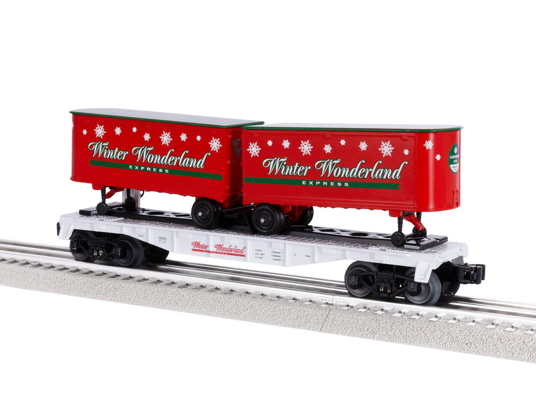 Lionel 2528680 O Winter Wonderland Flatcar with Piggyback Trailers
