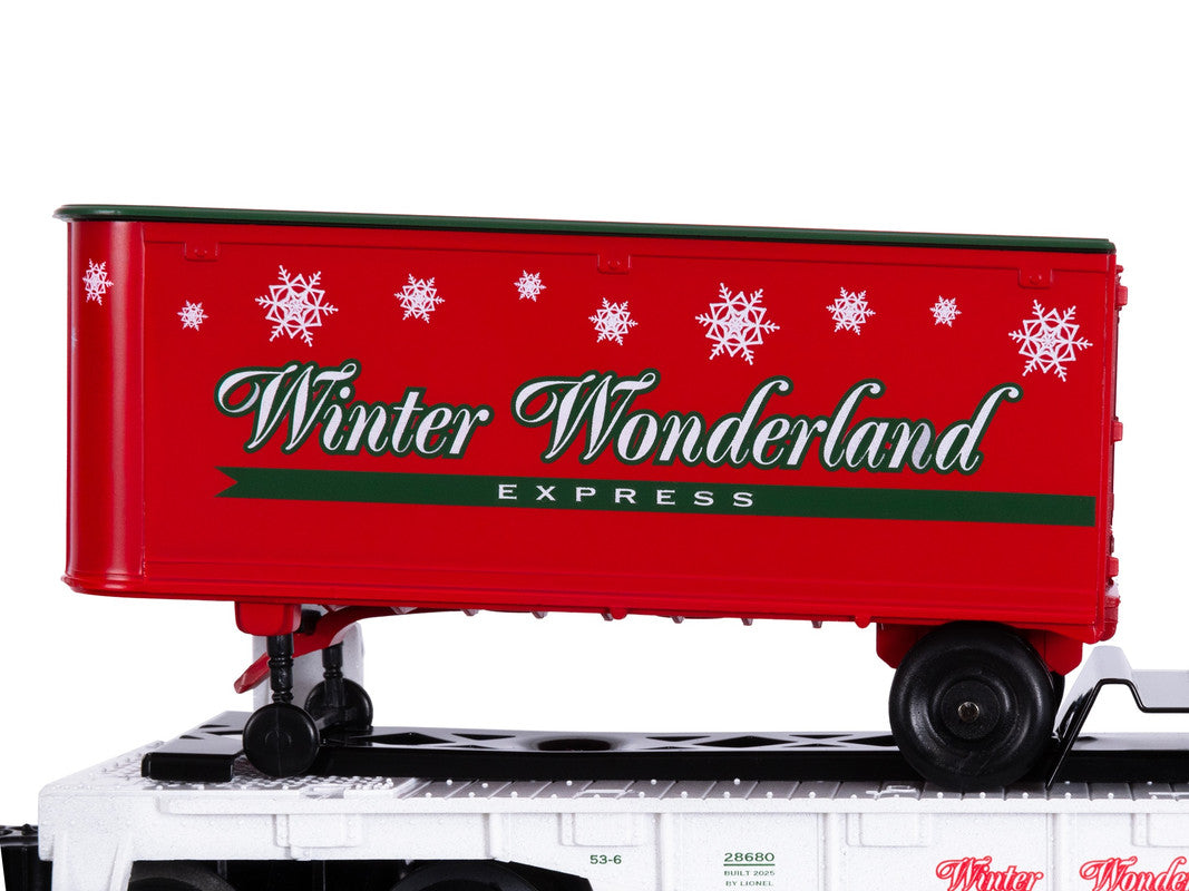 Lionel 2528680 O Winter Wonderland Flatcar with Piggyback Trailers