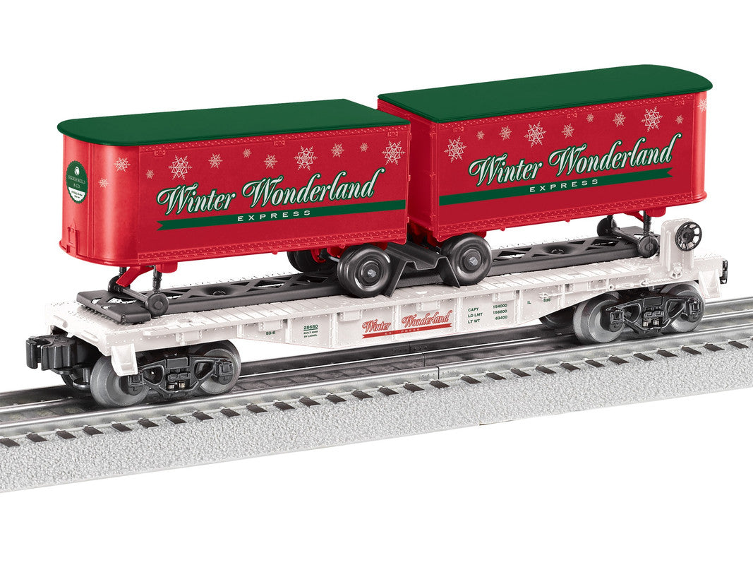 Lionel 2528680 O Winter Wonderland Flatcar with Piggyback Trailers