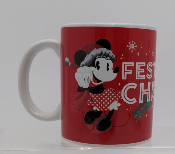 Disney 0525 Mickey & Minnie Mouse "Festive Cheer" Christmas Mug 8 Oz. Holiday C