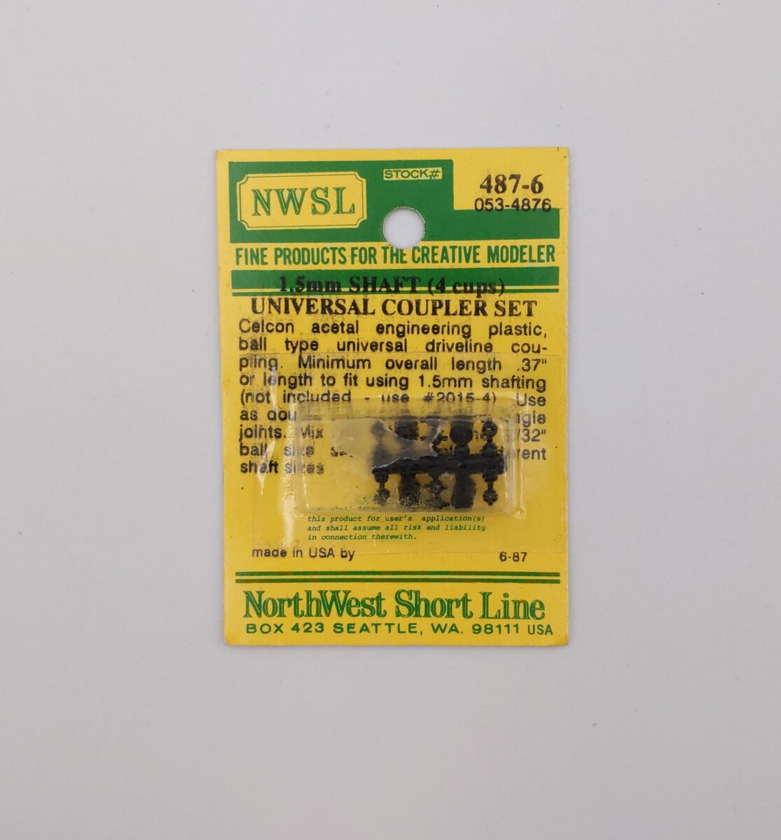 NWSL 487-6 HO 1.5mm Shaft Universal Coupler Set