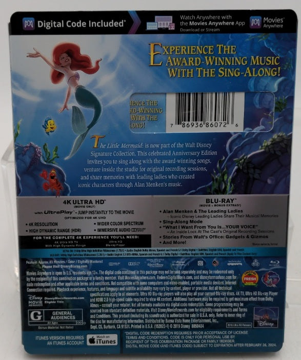 Disney 86072 DVD The Little Mermaid Signature Collection BluRay/DVD/Digital Code