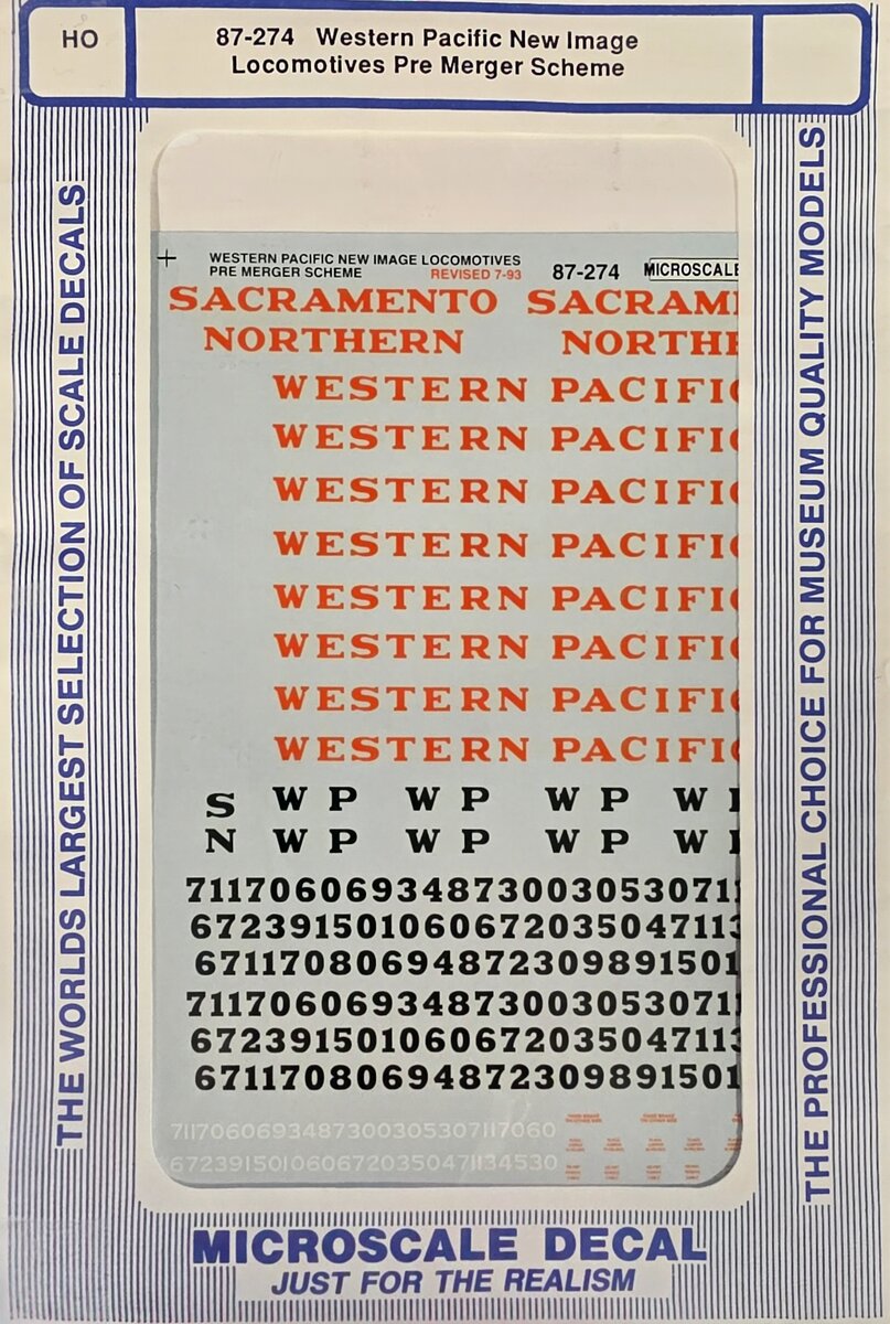 Microscale 87-274 HO WP New Image Locomotives Pre Merger Scheme Decal Sheet